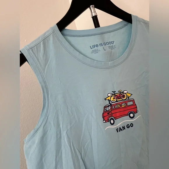 🌼 Life is Good “Van Go” Light Blue Women’s Tank Top – Size L - Picture 4 of 7